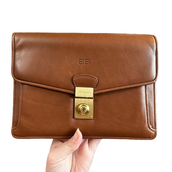Authentic Balenciaga Brown Leather Vintage Wristlet Clutch Bag - Picture 1 of 15